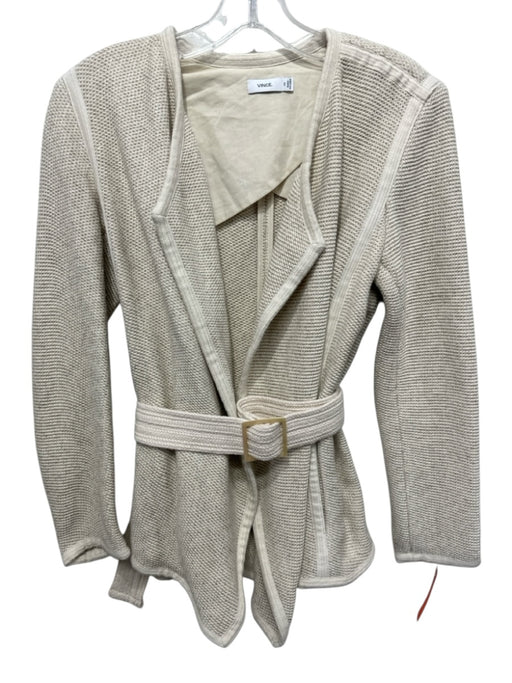 Vince Size XS Beige Cotton & Rayon Knit Open Front Sash Jacket Beige / XS