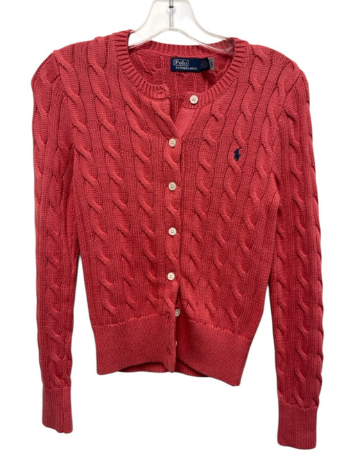 Polo Ralph Lauren Size XS Coral Pink Cotton Button Down Cable Knit Cardigan Coral Pink / XS