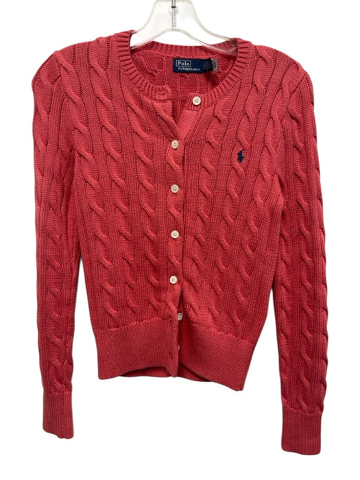 Polo Ralph Lauren Size XS Coral Pink Cotton Button Down Cable Knit Cardigan Coral Pink / XS