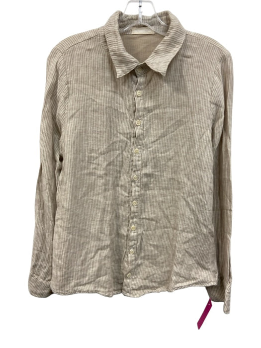 CP Shades Size XS Beige & Tan Linen Button Down Stripe Collared Long Sleeve Top Beige & Tan / XS
