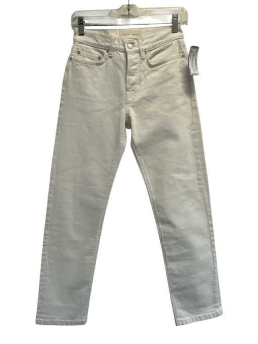 Jeanerica Size 24 White Cotton Denim Button Fly High Rise Straight Leg Jeans White / 24