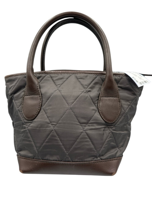 Barbour Gray & Brown Nylon & Leather Quilted Zip Close Handbag Bag Gray & Brown / S