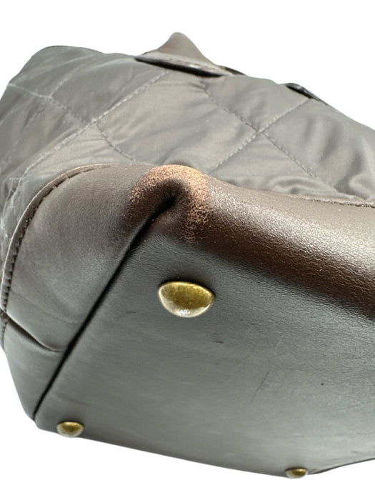 Barbour Gray & Brown Nylon & Leather Quilted Zip Close Handbag Bag Gray & Brown / S