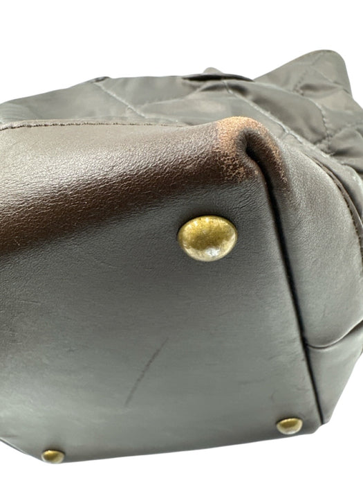 Barbour Gray & Brown Nylon & Leather Quilted Zip Close Handbag Bag Gray & Brown / S