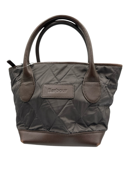 Barbour Gray & Brown Nylon & Leather Quilted Zip Close Handbag Bag Gray & Brown / S