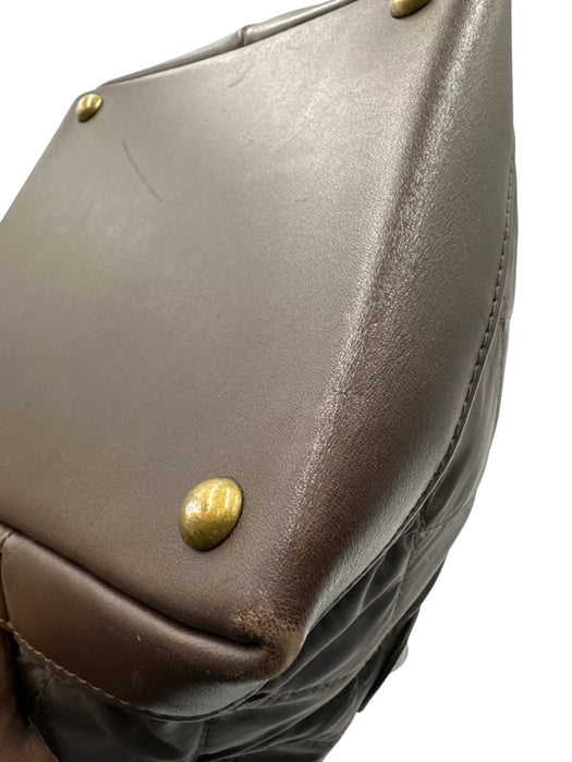 Barbour Gray & Brown Nylon & Leather Quilted Zip Close Handbag Bag Gray & Brown / S