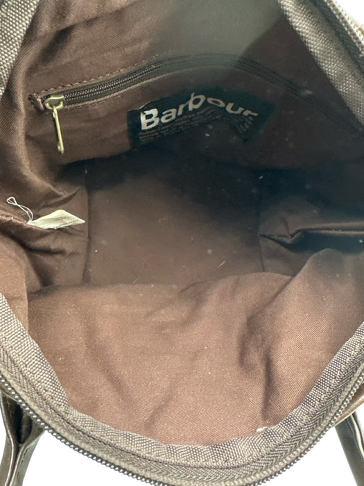 Barbour Gray & Brown Nylon & Leather Quilted Zip Close Handbag Bag Gray & Brown / S