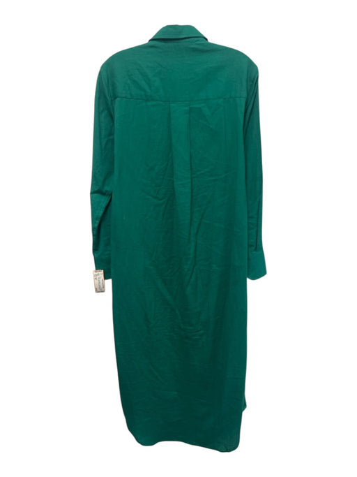 INDIGO Size XS Green Linen Blend Long Sleeve Button Front Patch Pocket Dress Green / XS