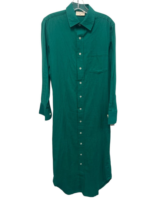 INDIGO Size XS Green Linen Blend Long Sleeve Button Front Patch Pocket Dress Green / XS