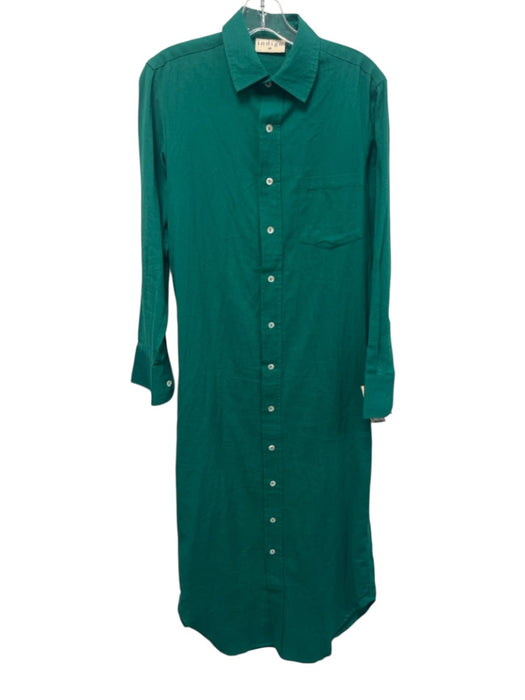 INDIGO Size XS Green Linen Blend Long Sleeve Button Front Patch Pocket Dress Green / XS