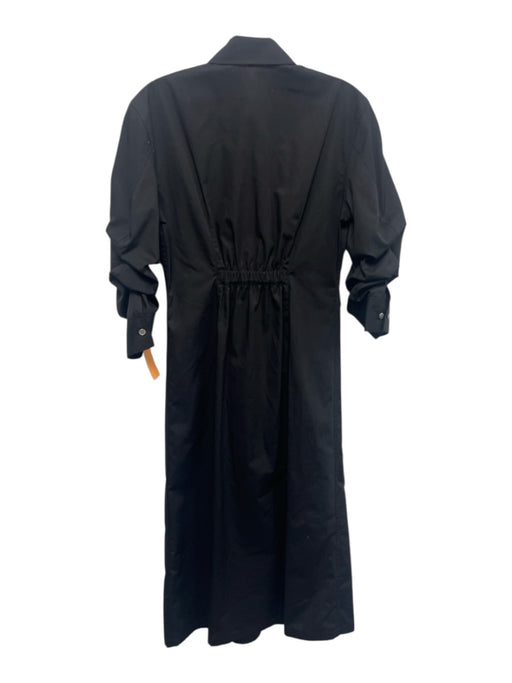 Theory Size 00 Black Cotton Blend Half Sleeve Ruched Button Front Midi Dress Black / 00