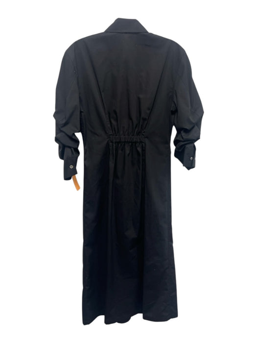 Theory Size 00 Black Cotton Blend Half Sleeve Ruched Button Front Midi Dress Black / 00
