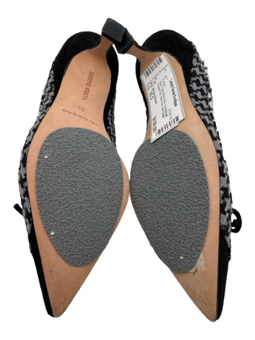 Manolo Blahnik Shoe Size 35.5 Black Gray White Wool Houndstooth Bow Detail Pumps Black Gray White / 35.5