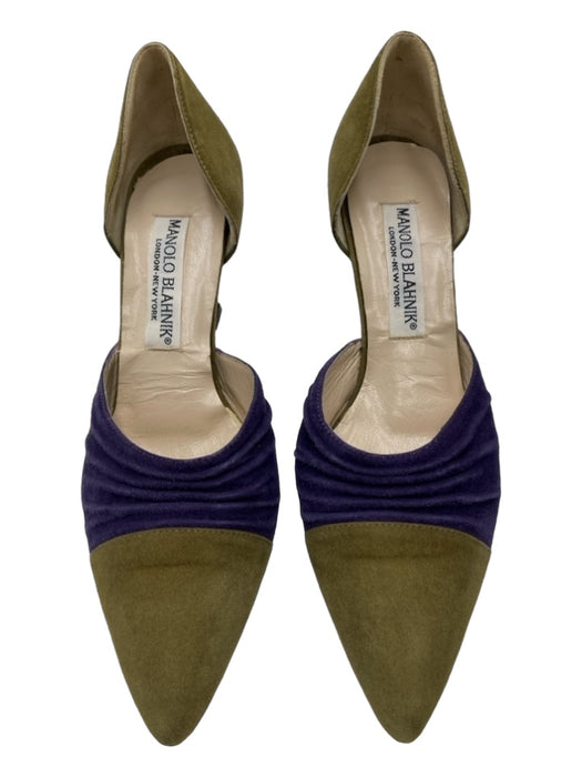 Manolo Blahnik Shoe Size 36 Green & Navy Suede Pointed D'Orsay Midi Pumps Green & Navy / 36