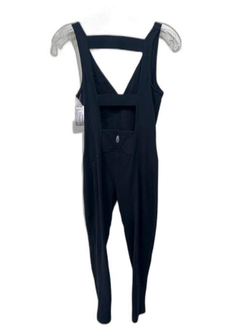 FP Movement Size S/P Black Polyester Back Cut Out V Neck Sleeveless Jumpsuit Black / S/P