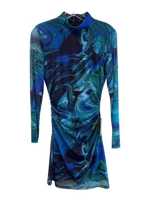 Donna Morgan Size 2 Blue & Green Polyester Long Sleeve Abstract Print Dress Blue & Green / 2
