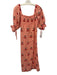 Farm Rio Size S Pink, Red, Green Wide Neck Short Puff Sleeve Cherries Midi Dress Pink, Red, Green / S