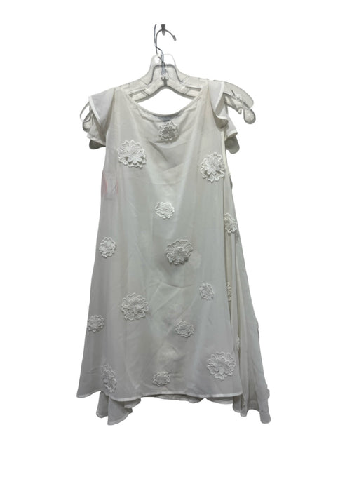 For Love & Lemons Size S White Sheer Cap Sleeve Embroidered Flowers Dress White / S
