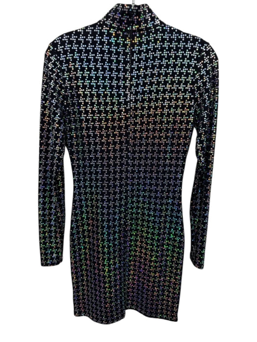 L'agence Size S Black & Rainbow Nylon Blend Holographic Sequin Long Sleeve Dress Black & Rainbow / S