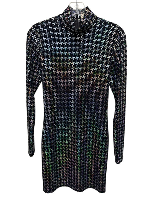 L'agence Size S Black & Rainbow Nylon Blend Holographic Sequin Long Sleeve Dress Black & Rainbow / S
