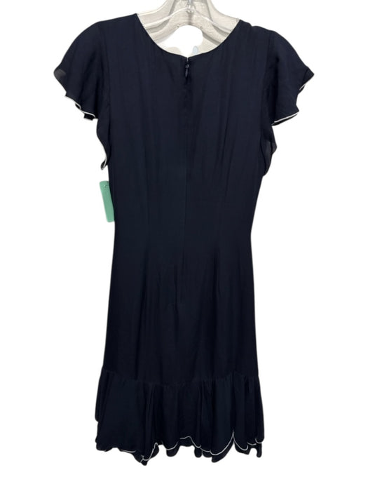 Cinq a Sept Size 2 Navy Blue & White Silk Contrast Trim Flutter Cap Sleeve Dress Navy Blue & White / 2