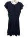 Cinq a Sept Size 2 Navy Blue & White Silk Contrast Trim Flutter Cap Sleeve Dress Navy Blue & White / 2