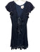 Cinq a Sept Size 2 Navy Blue & White Silk Contrast Trim Flutter Cap Sleeve Dress Navy Blue & White / 2
