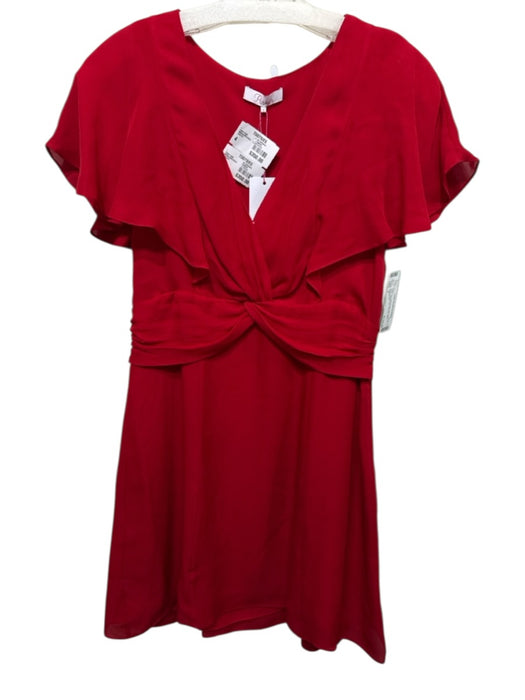Parker Size 4 Red Silk Flutter Cap sleeve V Neck Twist Detail Side Zip Dress Red / 4
