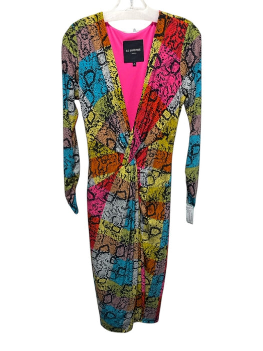 Le Superbe Size S Black & Multi Polyester Blend Snakeskin print V Neck Dress Black & Multi / S