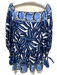 Alexis Size S Mixed Blues & White Cotton Abstract Print 3/4 Balloon Sleeve Dress Mixed Blues & White / S
