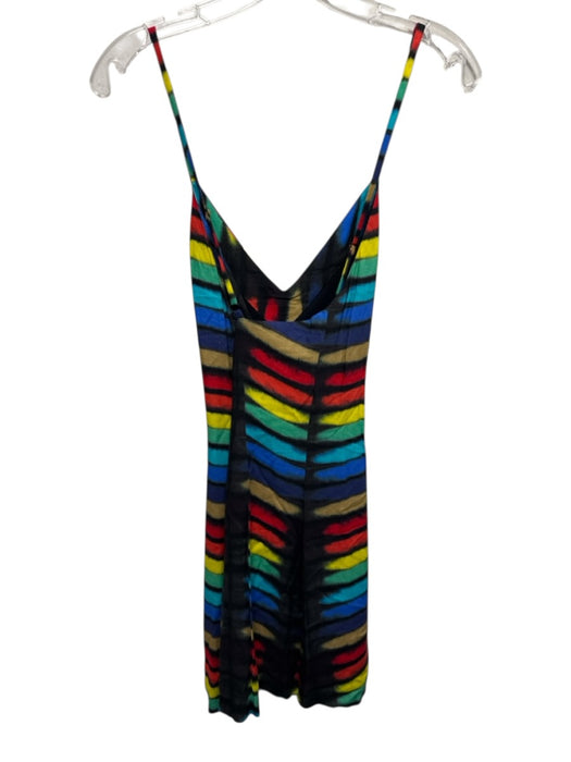 Alice + Olivia Size 4 Black & Multi Viscose Spaghetti Strap Abstract Print Dress Black & Multi / 4
