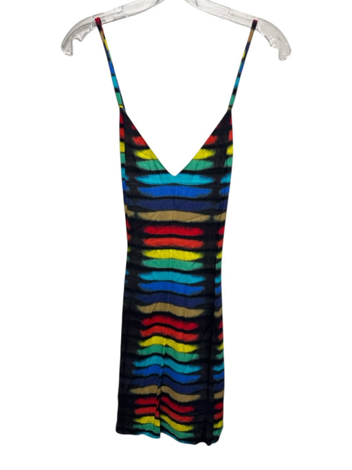 Alice + Olivia Size 4 Black & Multi Viscose Spaghetti Strap Abstract Print Dress Black & Multi / 4