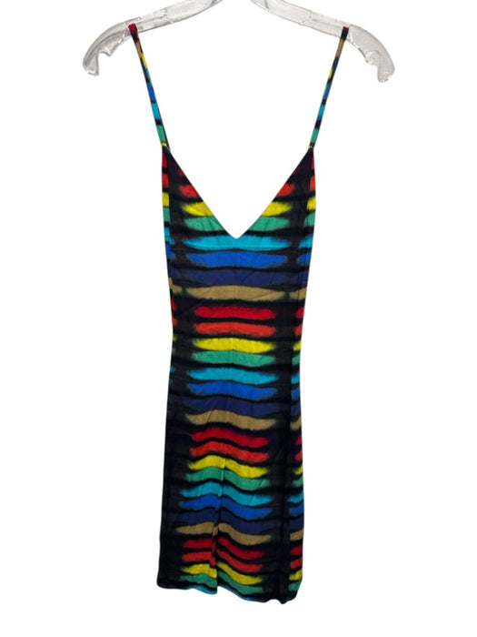 Alice + Olivia Size 4 Black & Multi Viscose Spaghetti Strap Abstract Print Dress Black & Multi / 4