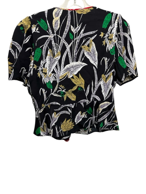 Diane Von Furstenberg Size 6 Black & Multi Viscose Blend Botanical Print Top Black & Multi / 6