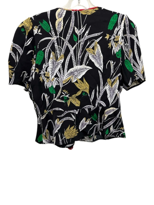 Diane Von Furstenberg Size 6 Black & Multi Viscose Blend Botanical Print Top Black & Multi / 6