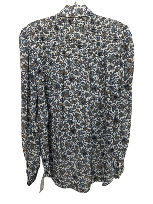 Veronica Beard Size 4 White, Blue & Orange Silk Floral Long Sleeve Button Up Top White, Blue & Orange / 4