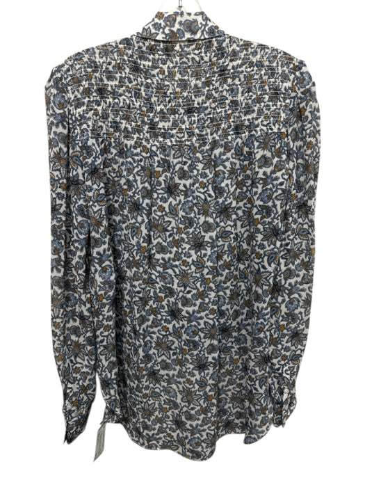Veronica Beard Size 4 White, Blue & Orange Silk Floral Long Sleeve Button Up Top White, Blue & Orange / 4