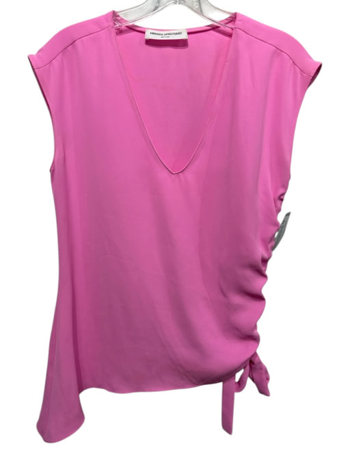 Amanda Uprichard Size S Pink Polyester Cap Sleeve V Neck Ruched side Top Pink / S