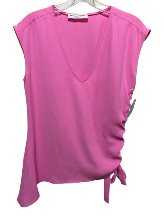 Amanda Uprichard Size S Pink Polyester Cap Sleeve V Neck Ruched side Top Pink / S