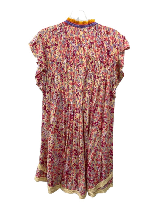 Poupette St. Barth Size L Yellow, Pink, Purple Viscose Floral Fringe Trim Dress Yellow, Pink, Purple / L