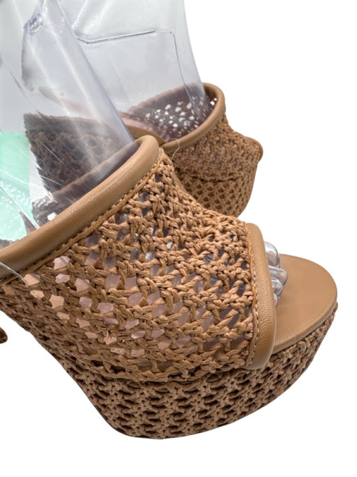 Gianvito Rossi Shoe Size 39 Tan Brown Leather & Raffia Woven Platform Sandals Tan Brown / 39