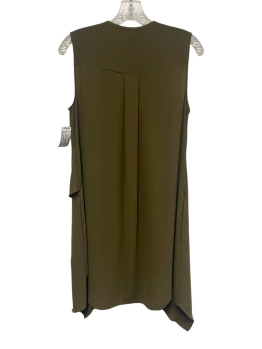 Karen Millen Size 8 Olive Green Polyester Sleeveless Layered 1/4 Button Dress Olive Green / 8