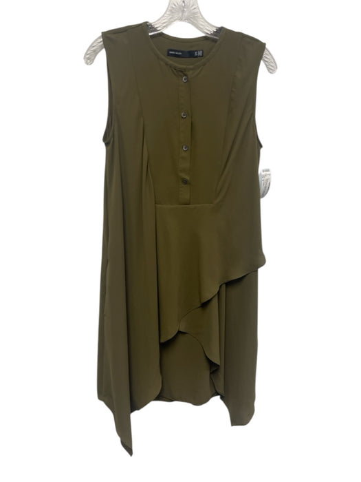 Karen Millen Size 8 Olive Green Polyester Sleeveless Layered 1/4 Button Dress Olive Green / 8