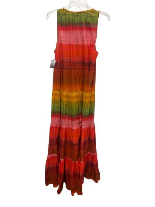 Cara Cara Size M/L Red, Orange & Green Cotton Sleeveless Gradient Tiered Dress Red, Orange & Green / M/L