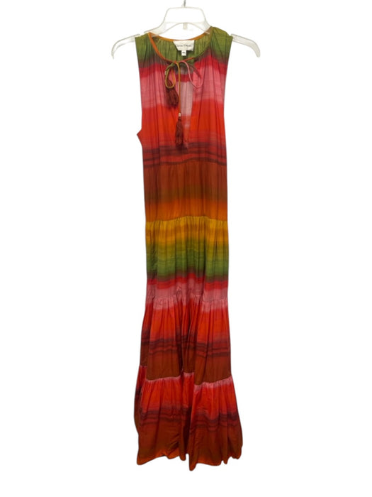 Cara Cara Size M/L Red, Orange & Green Cotton Sleeveless Gradient Tiered Dress Red, Orange & Green / M/L