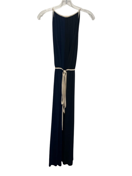 Tory Burch Size L Black & Navy Viscose Sleeveless Tie Waist V Neck Maxi Dress Black & Navy / L