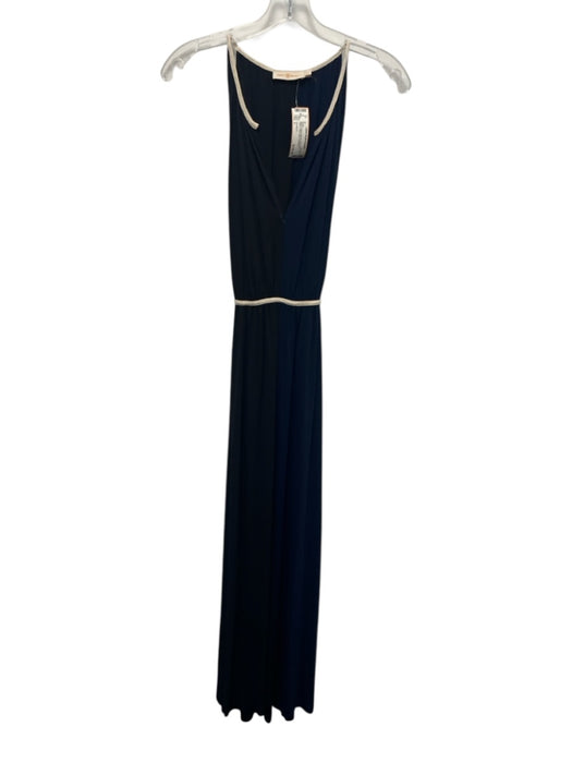 Tory Burch Size L Black & Navy Viscose Sleeveless Tie Waist V Neck Maxi Dress Black & Navy / L