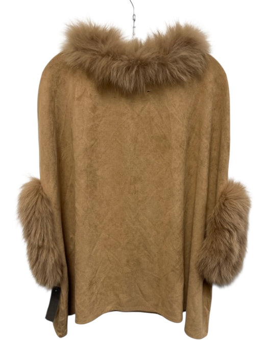 Dolce Cabo Tan Leather Fur Trim Poncho Tan / S/M