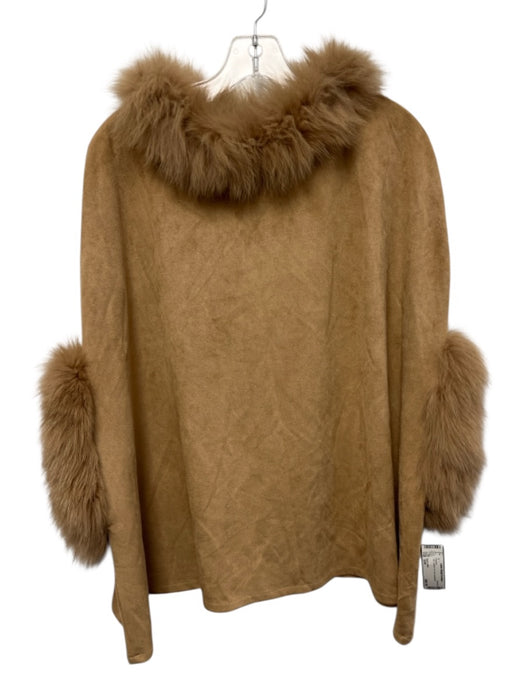 Dolce Cabo Tan Leather Fur Trim Poncho Tan / S/M