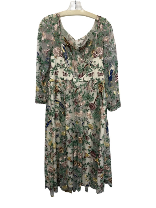 Marchesa Notte Size 12 Cream & Multi Floral Lace Back Zip Tulle Dress Cream & Multi / 12